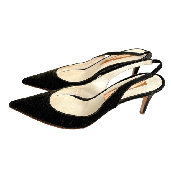 RUPERT SANDERSON Green Gold Velvet Pointed Toe Kitten Heel Slingback ITALY 5.5 - Picture 1 of 17